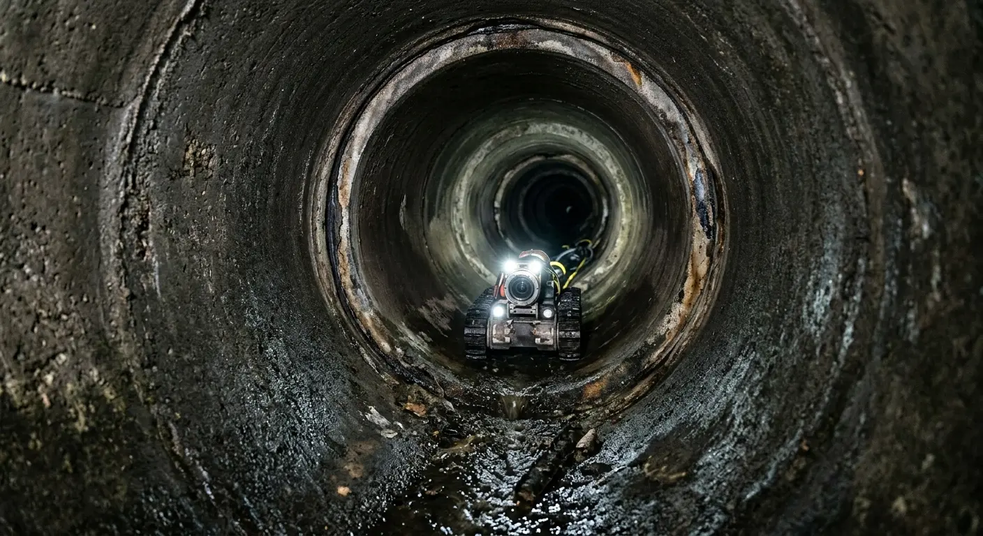 Robotic sewer camera inspecting pipe interior for Sewer Line Cleaning in North Hills